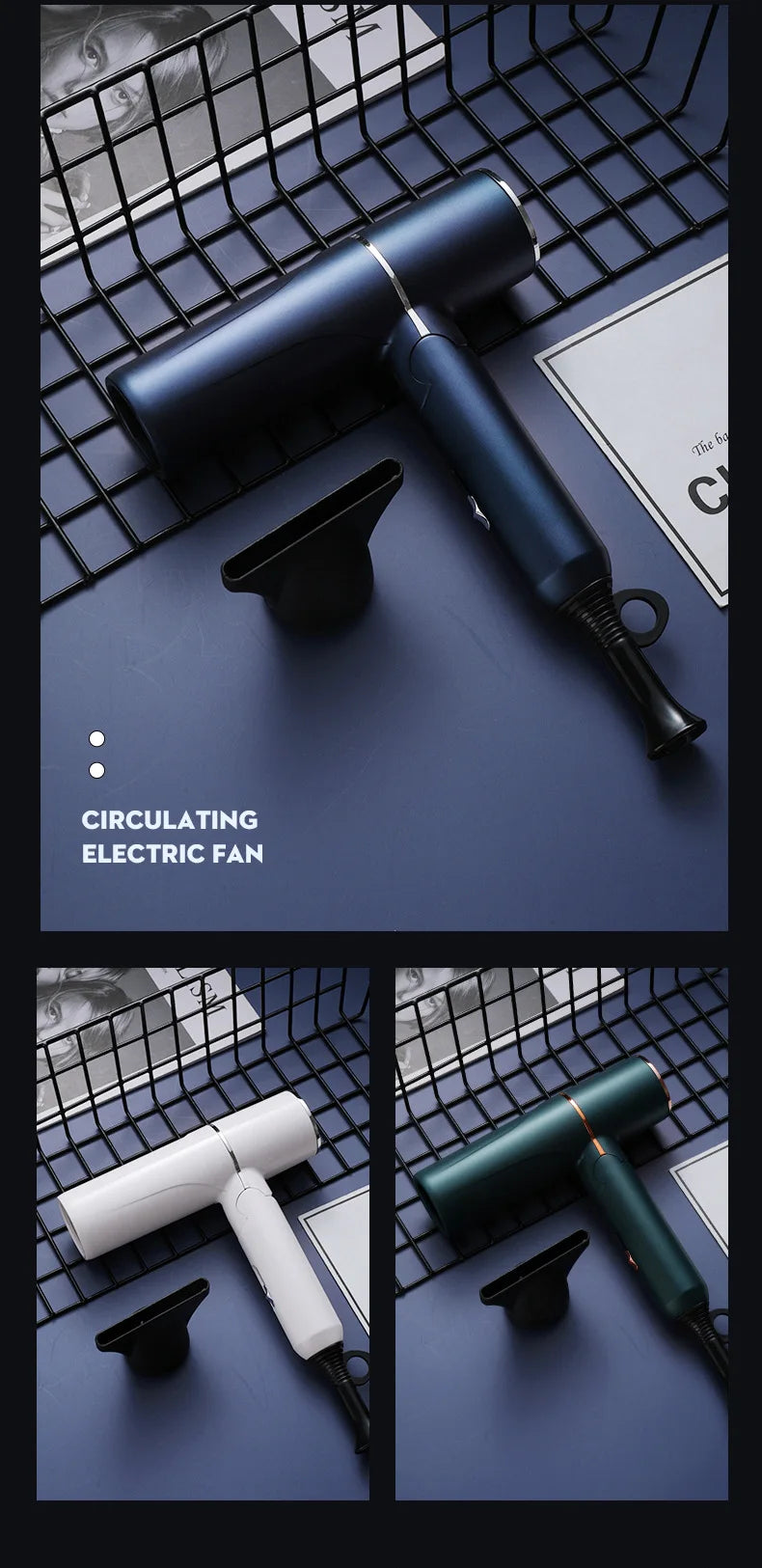 New Foldable Hair Dryer Blue Light Negative Ion Hair Care 1200W High Power Fast Drying Home Student Dormitory Travel Hair Dryer