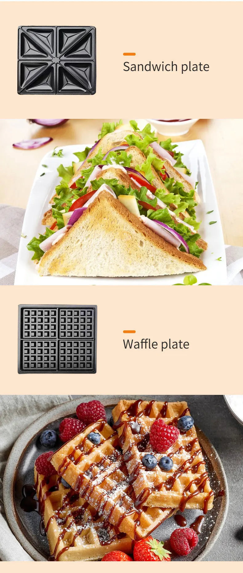 Interchangeable plate sandwich machine three-in-one high-power stainless steel breakfast machine toast steak waffle maker