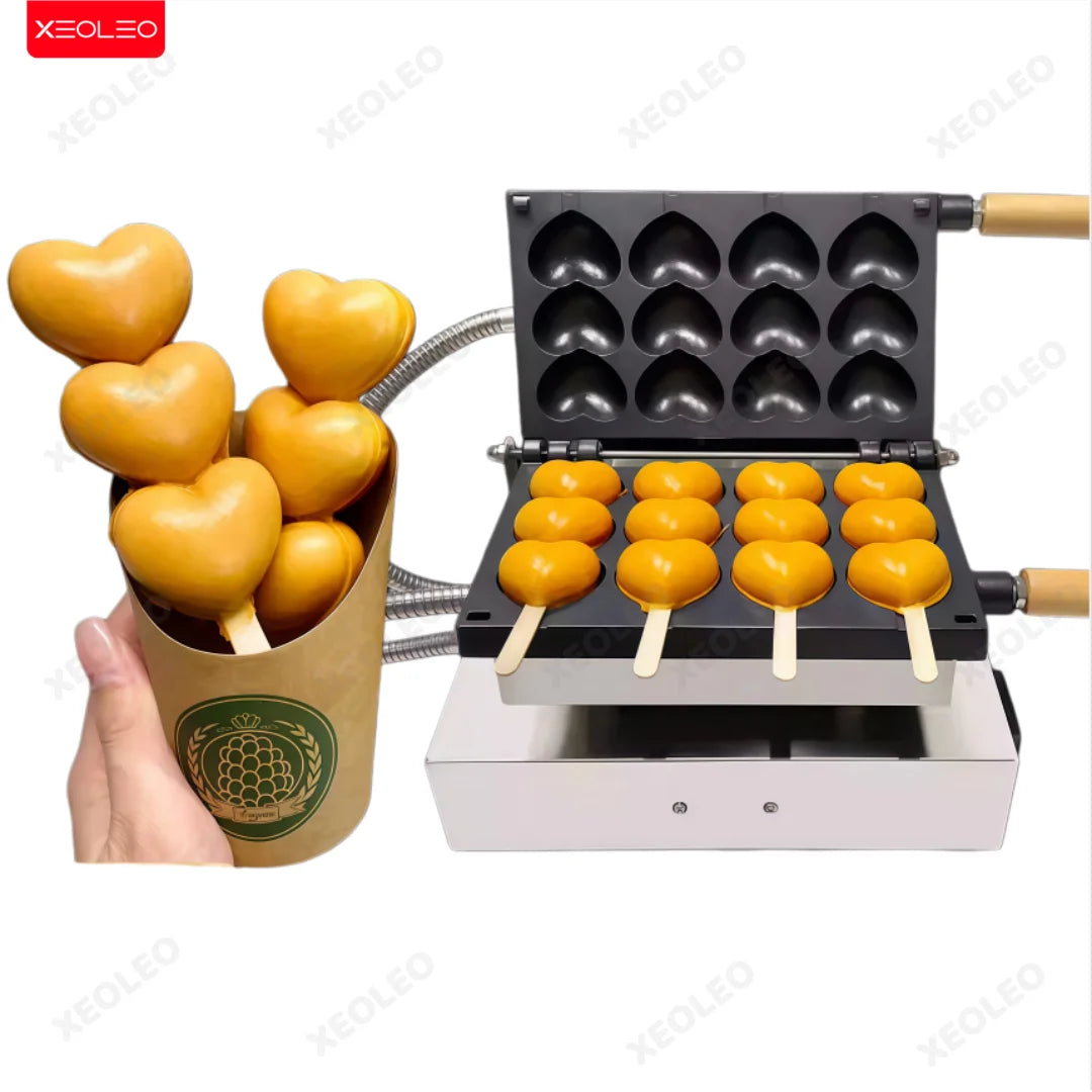 XEOLEO Electric Heart-shaped Waffle Skewer Machine Commercia Stall Egg Waffle Baker Maker Waffle Stick Maker Non-stick