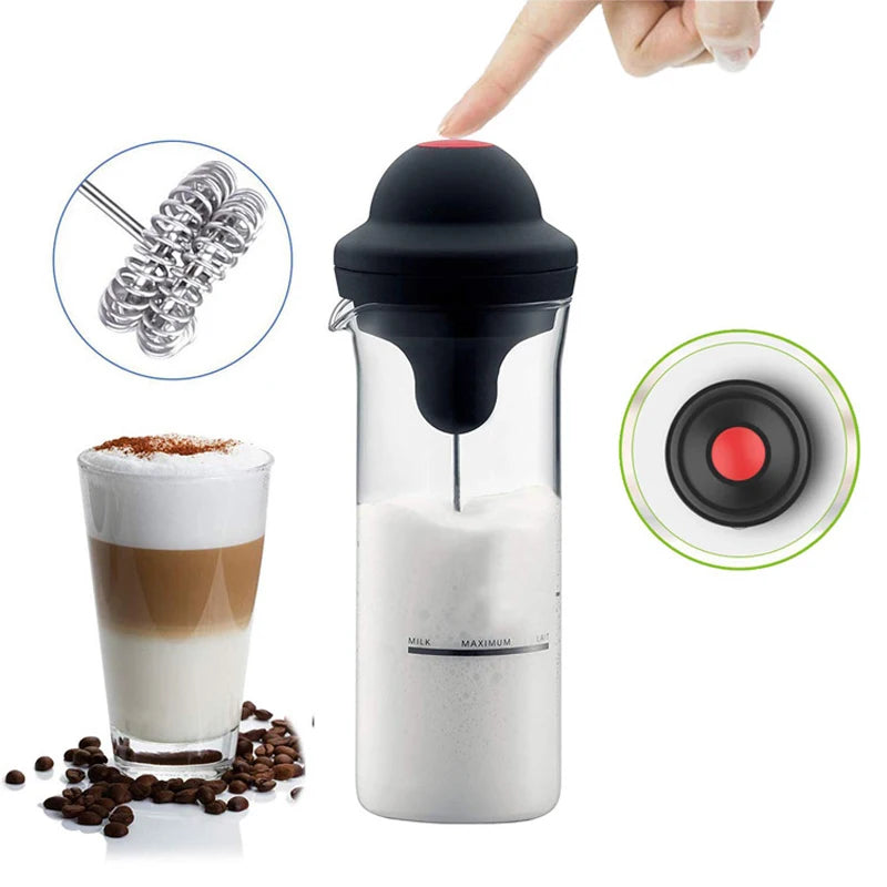Portable Electric Milk Frother Semi-automatic Stainless Steel Mixing Head Coffee Stirrer 400ml Household Milk Frother