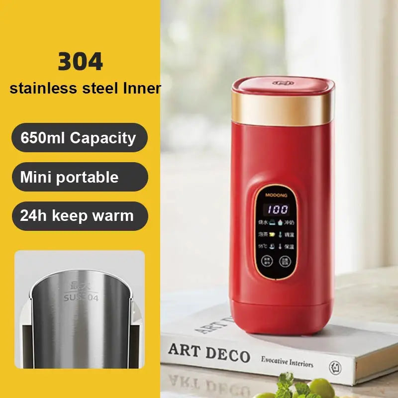 650ml Electric Water Cup Portable Temperature Control 304 Stainless Steel Electric Kettle Thermos Cup Travel Hot Water Kettle