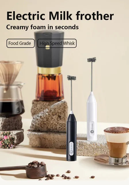 MINI Coffee Frother USB Rechargeable 3 Speeds Foam Maker Coffee Milk Mixer Electric Handle Blender Egg Beater Hot Cooking Tools