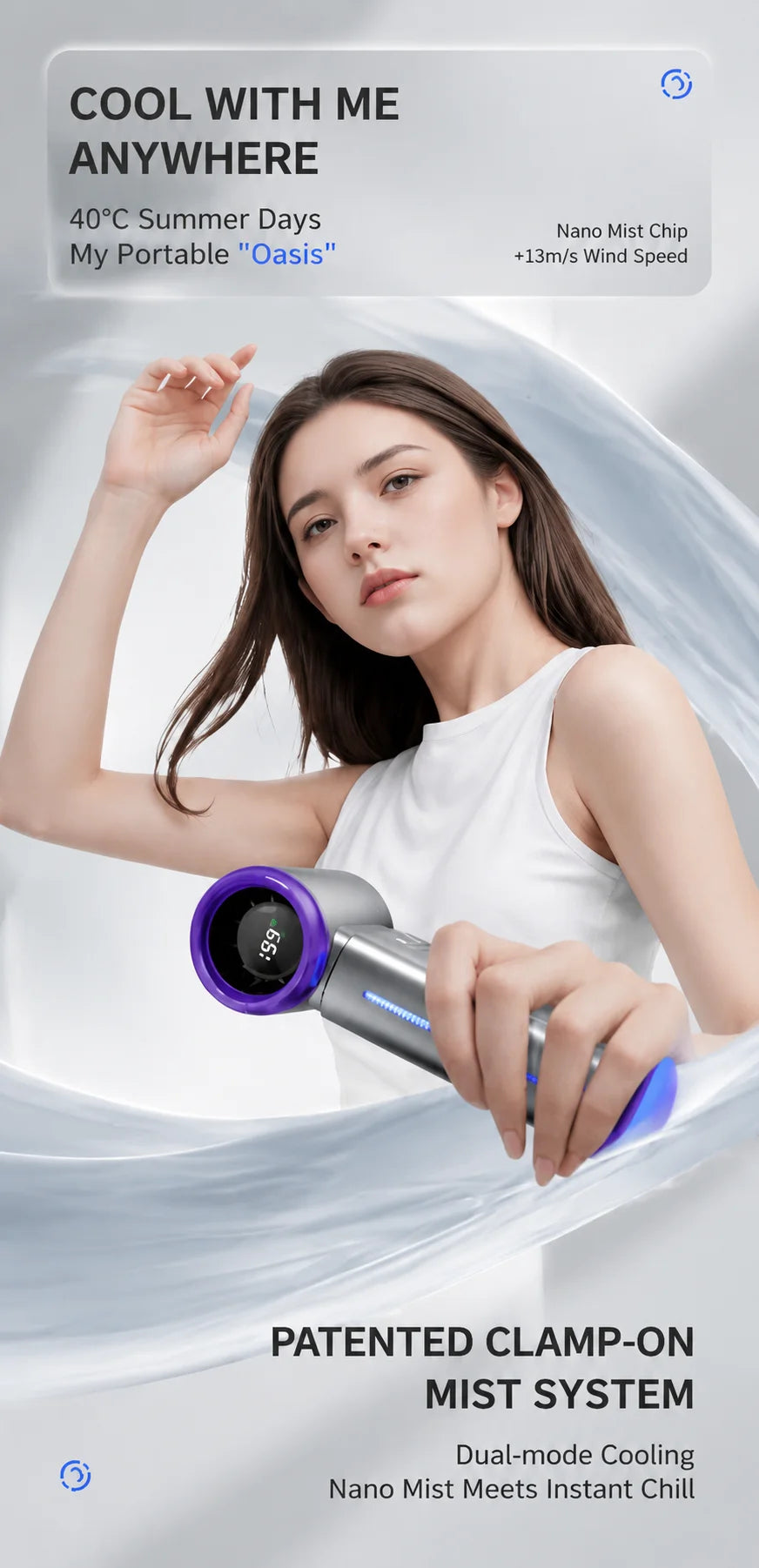 Portable Mist Cooling Fan Humidifier Ice Water Instant Cooler 199-Speed Turbo Handheld Fan Rechargeable Mini Air Conditioner Fan