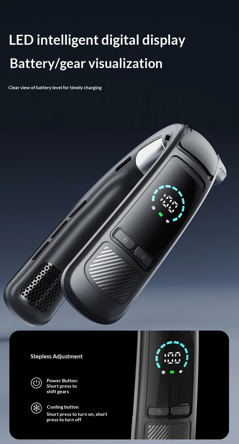 Neck Fan Bladeless Semiconductor Cooling Usb Rechargeable Portable Neck Air Conditioner With Led Display For Outdoor Sports