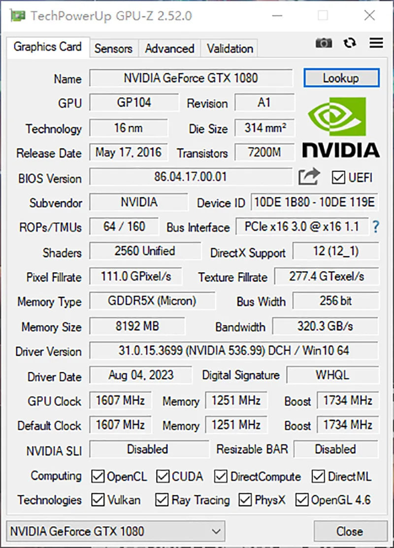 MLLSE NVIDIA GeForce GTX 1080 8GB GDDR5X 256-bit PCIe 3.0 x16 16nm Desktop Computer Gaming GPU New Card Placa De Video