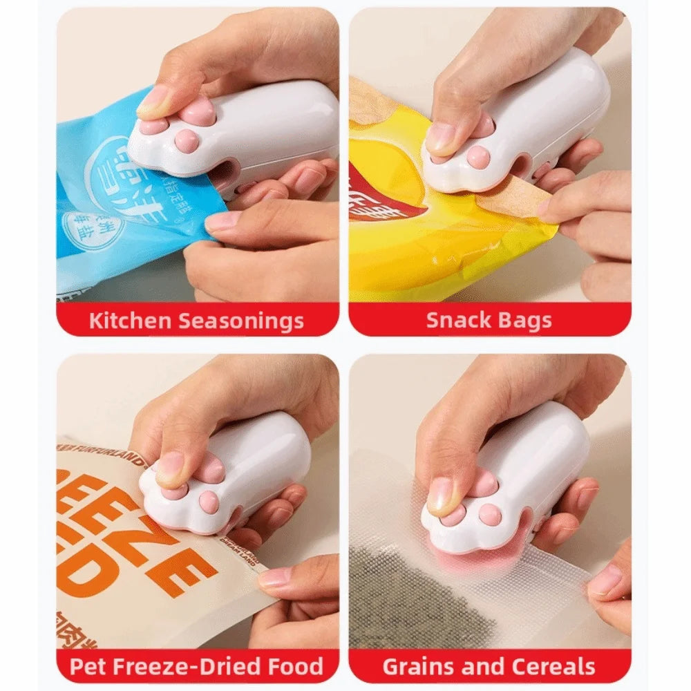Mini Cat Paw Snack Bag Sealer Type-C Charging Built-in Cutter Food Bag Sealer Magnetic Back Heat Sealing Mini Sealing Machine