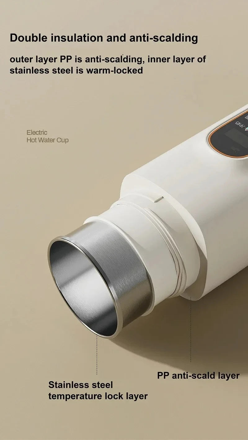 650ml Electric Water Cup Portable Temperature Control 304 Stainless Steel Electric Kettle Thermos Cup Travel Hot Water Kettle