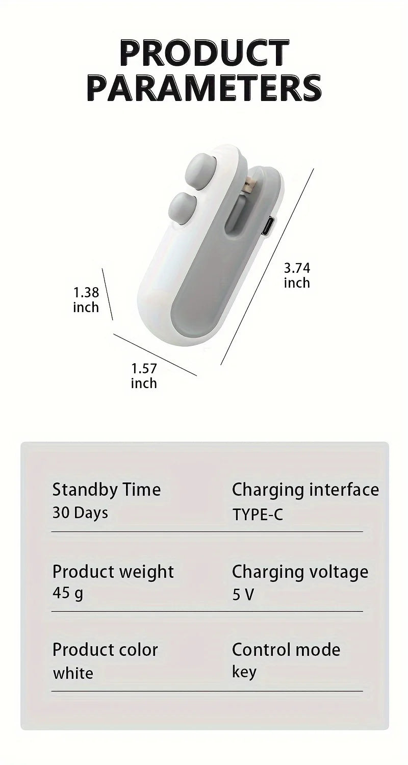 2 in 1 Mini Bag Sealer with Cutter and Magnet Plastic Bag Heat Sealer USB-C Rechargeable Chip Bag Sealer for Snack Bags