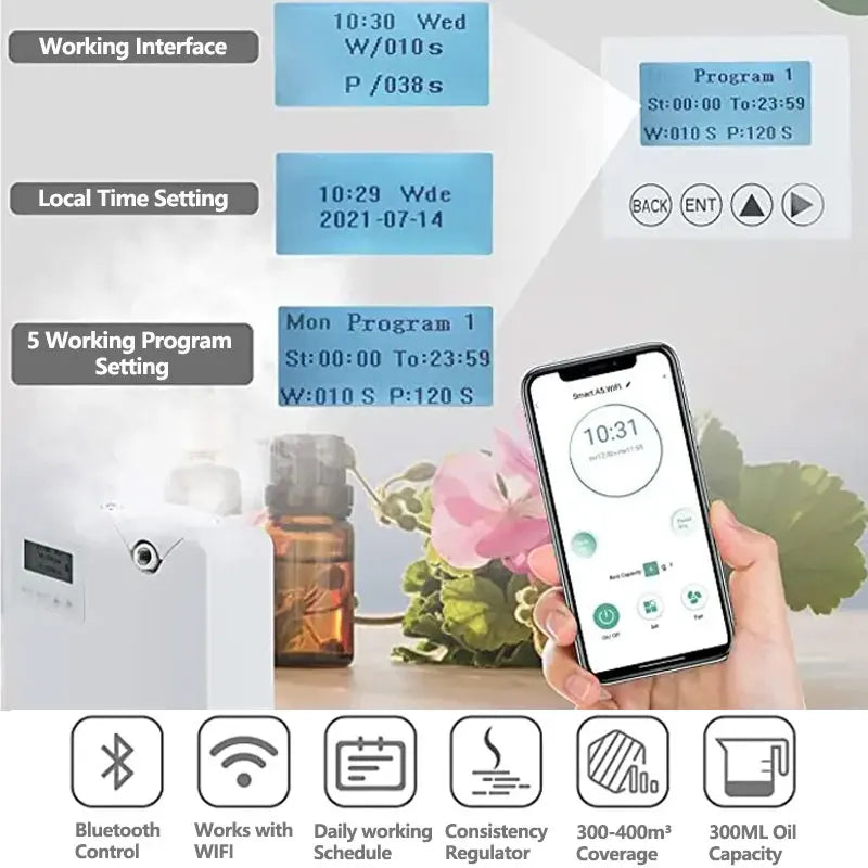 Waterless Aroma Diffuser 300ml WIFI Control Essential Oil Diffuser Timer Function Aromatic Fragrance Device For Home Hotel