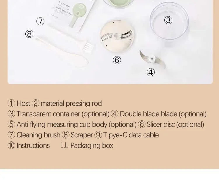 4 in 1 Handheld Electric Vegetable Cutter Set Kitchen Tools For Garlic Pepper Chili Onion Celery Ginger Meat With Brush