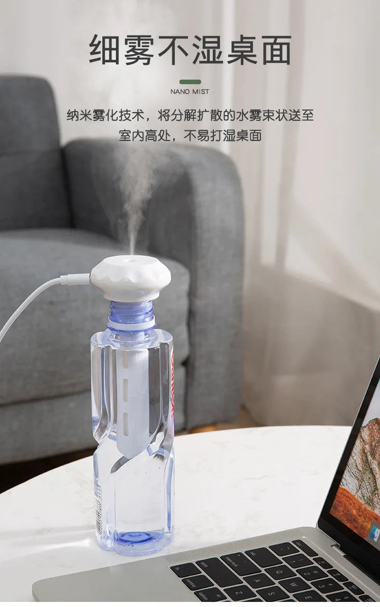 USB Mini Ultrasonic H2O Air Humidifier LED Lamp USB Water Bottler Cup Car Purifier Anion Mist Maker with Cool Light for Office