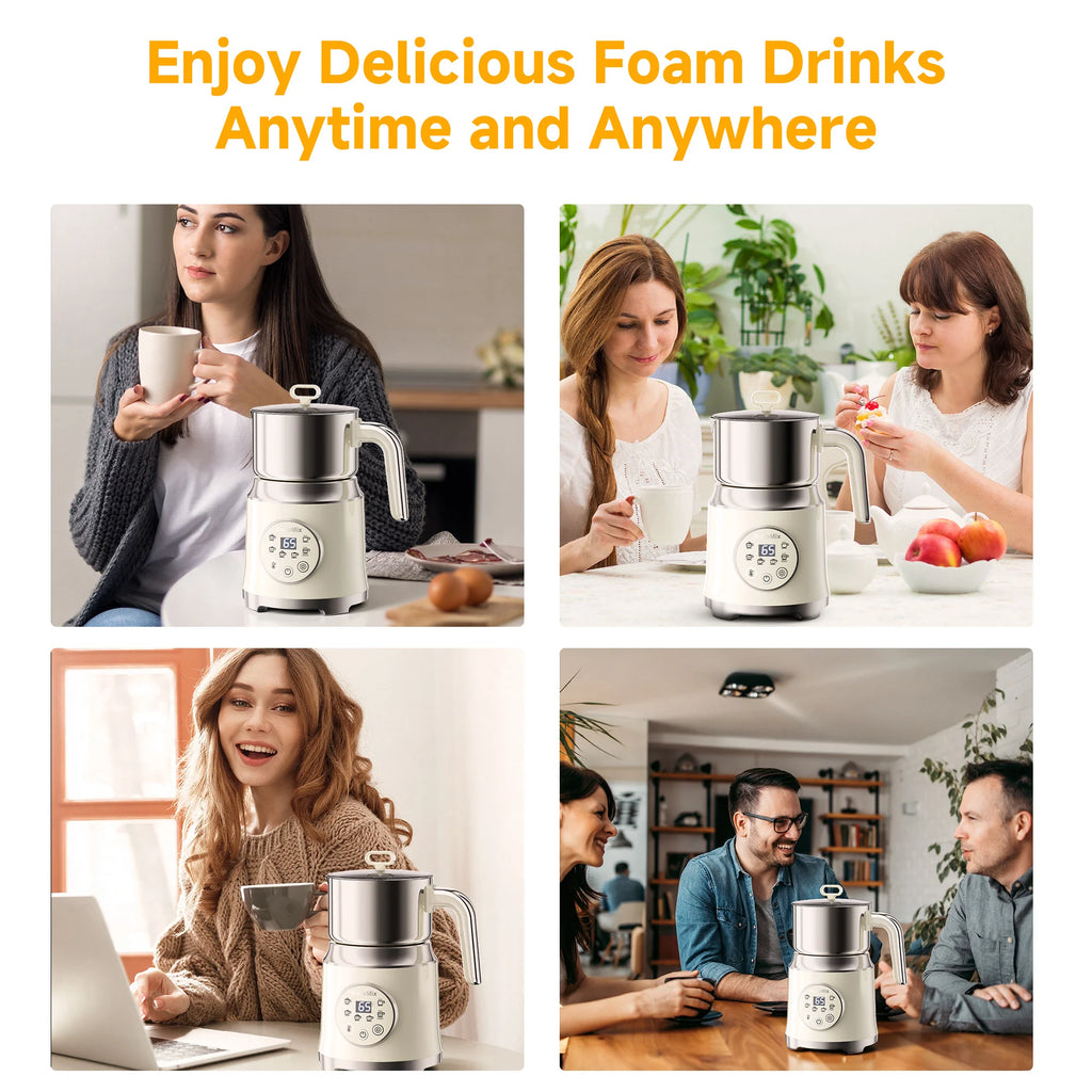 BioloMix Electric Detachable Milk Frother and Steamer,6-in-1 Automatic Hot/Cold Foam and Hot Chocolate Maker,Dishwasher Safe