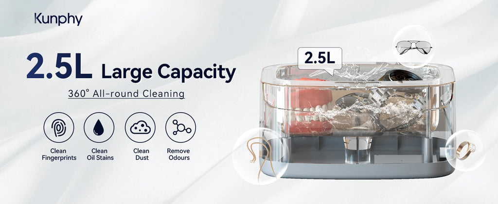 KUNPHY Ultrasonic Machine 2.5 40kHz Jewelry Cleaner Ultrasonic Bath Multifunctional for Mouthguard Razors Dental Parts Cleaning
