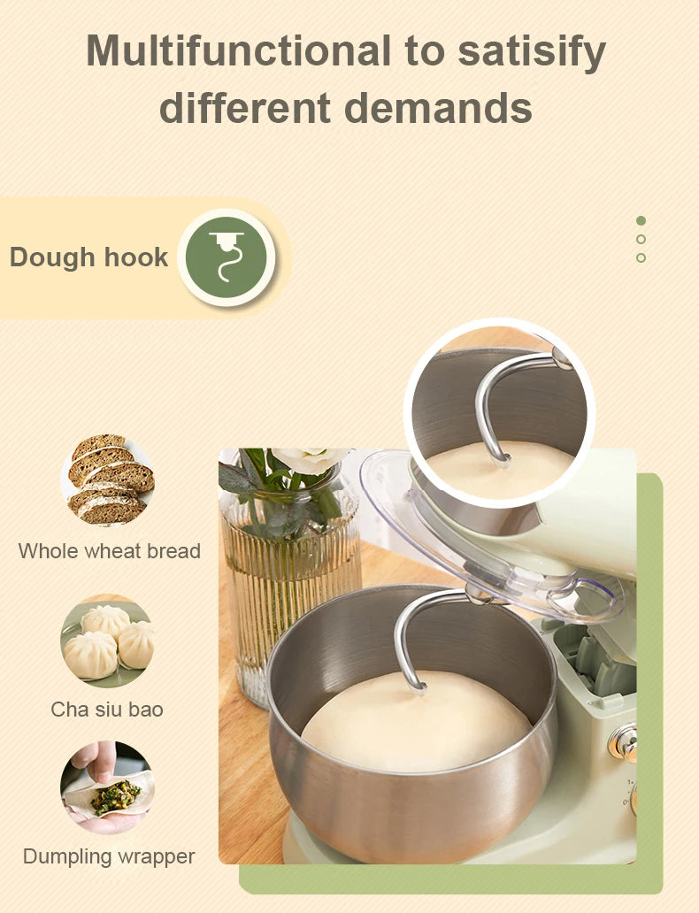 JIQI Stainless Steel Electric Chef Stand Food Mixer Automatic Whisk Eggs Beater Cream Blender Cake Bread Dough Kneading Machine