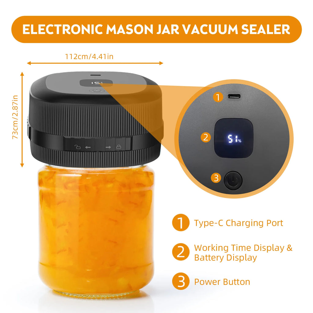 Electric Mason Jar Vacuum Sealer 60KPa for Canning Jars Cordless Vacuum Sealing Machine for Food Storage or Fermentation