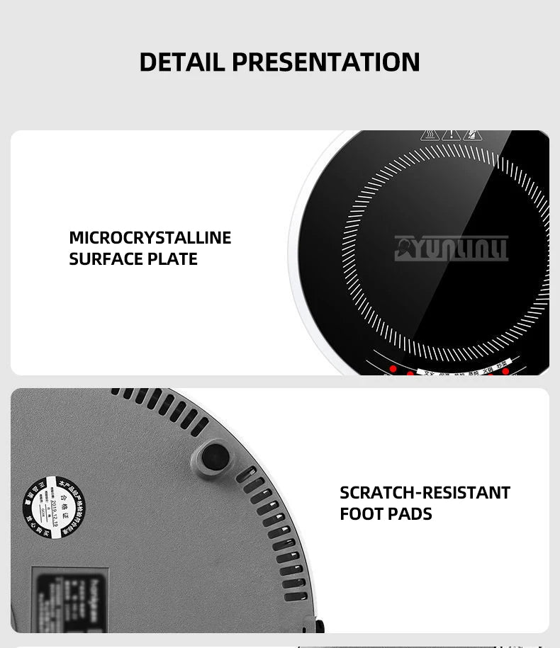Round Smart Induction Cooker Household 2200W Inductions Kochplatte High Power Portable Cooktop Black Microcrystalline Panel