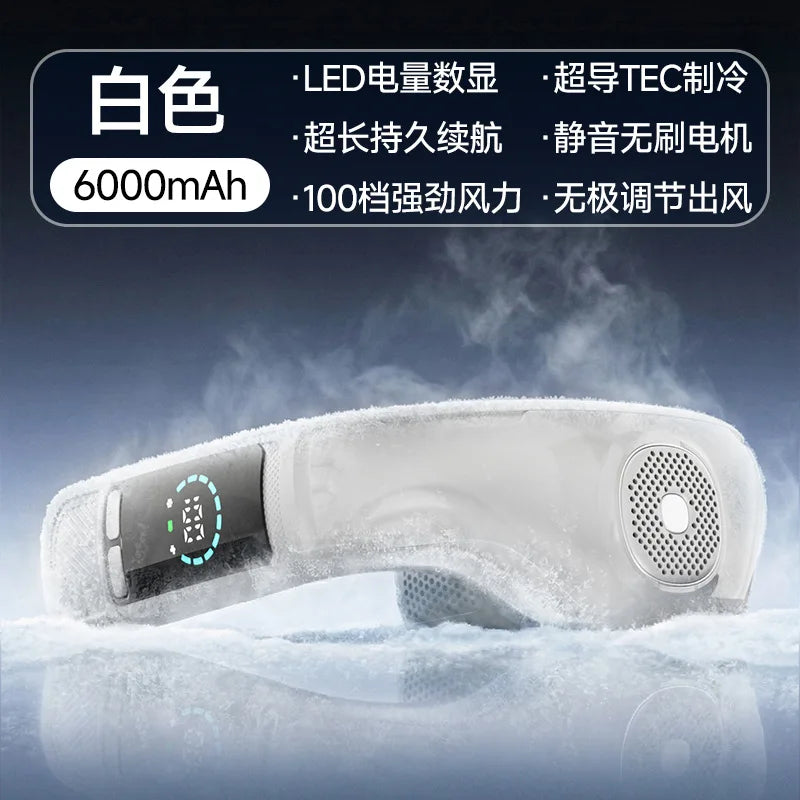 Neck Fan Bladeless Semiconductor Cooling Usb Rechargeable Portable Neck Air Conditioner With Led Display For Outdoor Sports