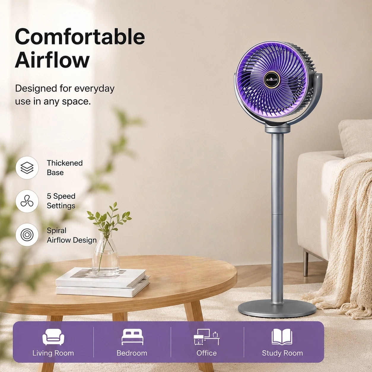 Modern 2-in-1 Floor Desk Air Circulator Fan 5 Speeds Powerful Airflow Portable USB Pedestal Fan for Home Bedroom Office