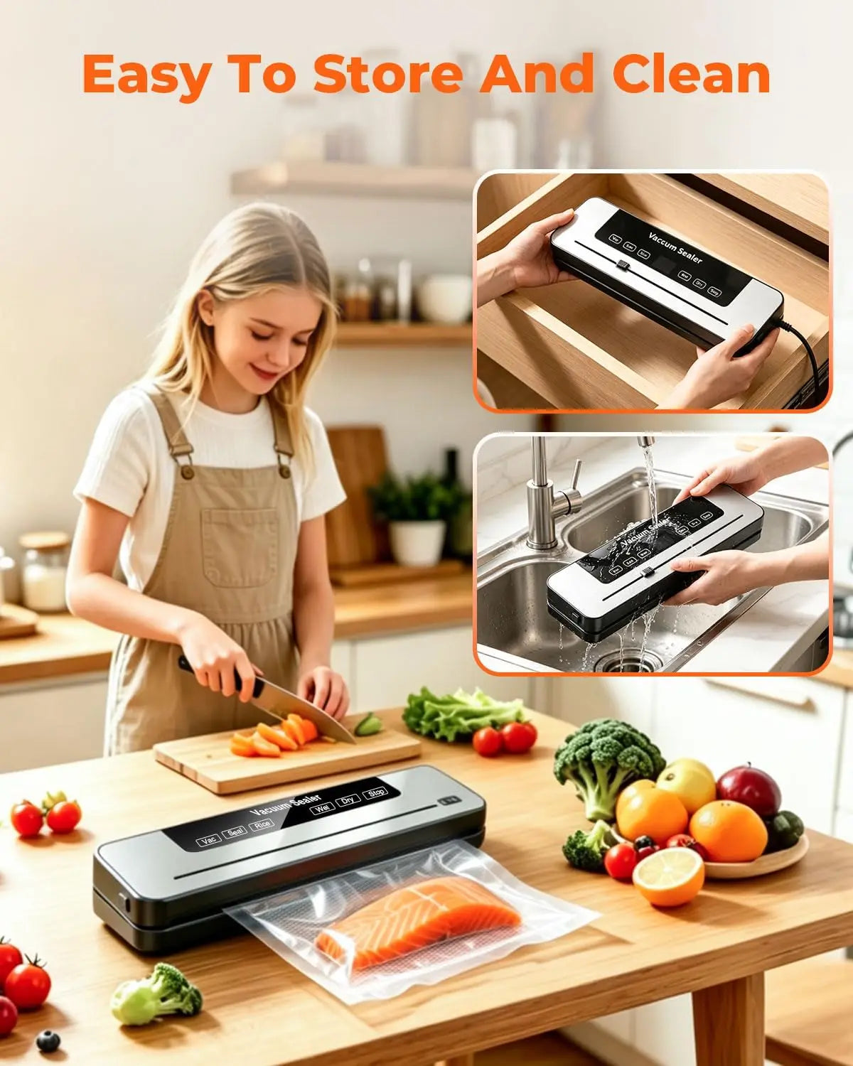 Vacuum Sealer Machine 139KPa Strong Suction Dry Moist Mode Automatic Food Sealer with Digital Timer, Built-in Cutter