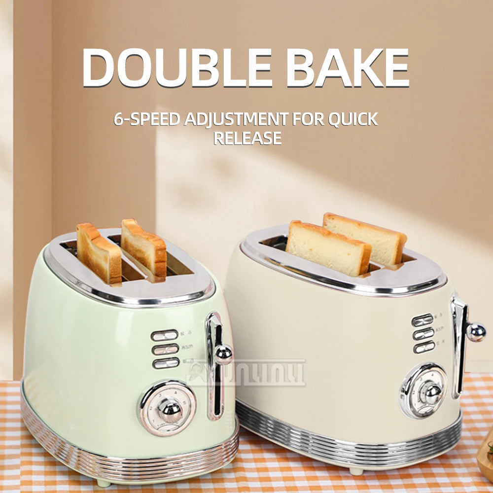 Electric Toaster Stainless Steel Retro Bread Baking Machine 2 Slices Breakfast Machine Double-side Heating Sandwich Maker