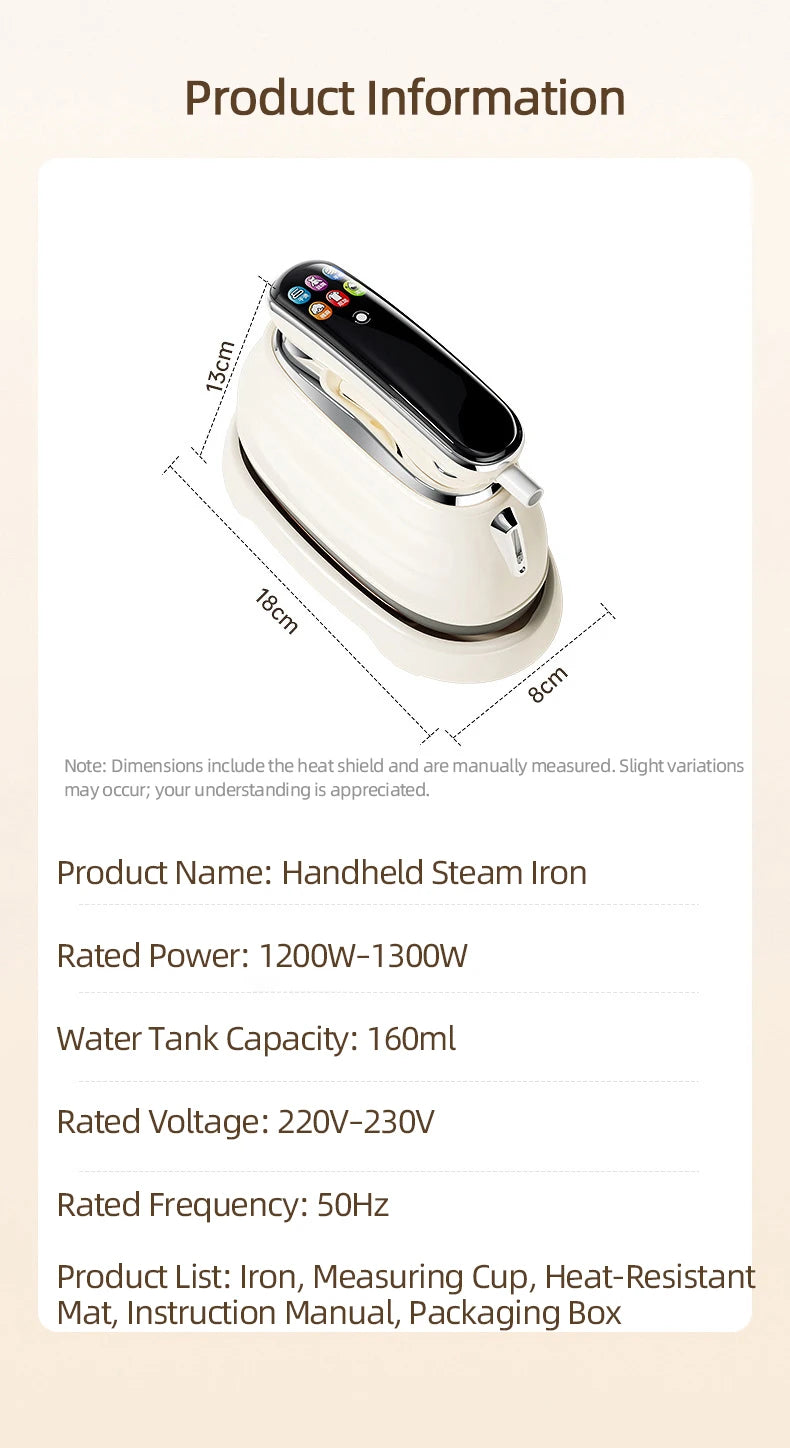 EU Handheld Steam Iron 2026 New Smart LED Digital Display Home Travel Portable Steam Iron 1200W High Power Handheld Hanging Iron