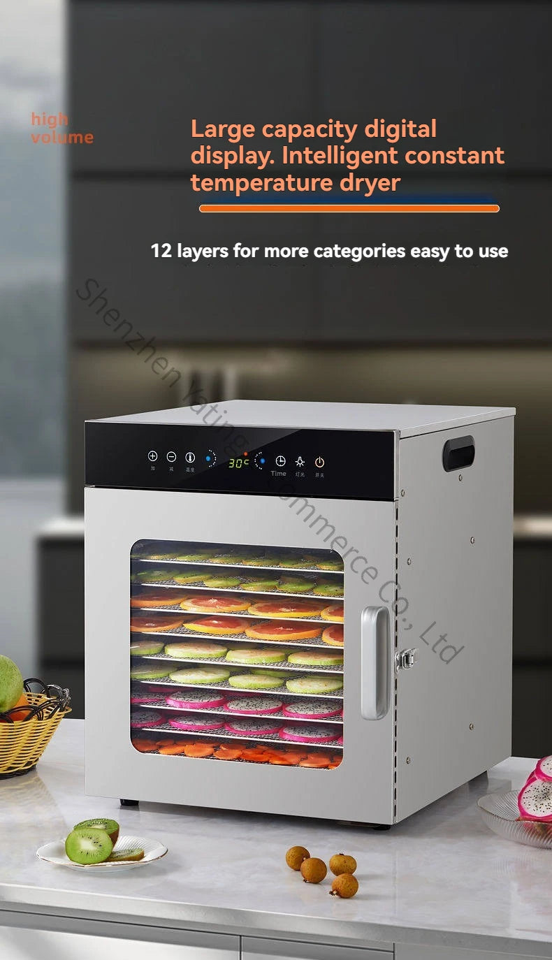 Compact household food dryer, 8-tray multifunctional smart fruit dryer, fruit and food dehydrator.