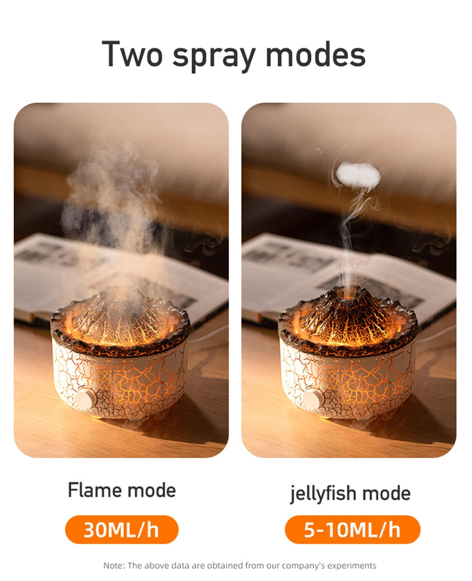 Volcano Aromatherapy Diffuser Smoke Ring Ultrasonic Air Humidifier with Flame Lamp Remote Control Essential Oil Aroma Diffuser