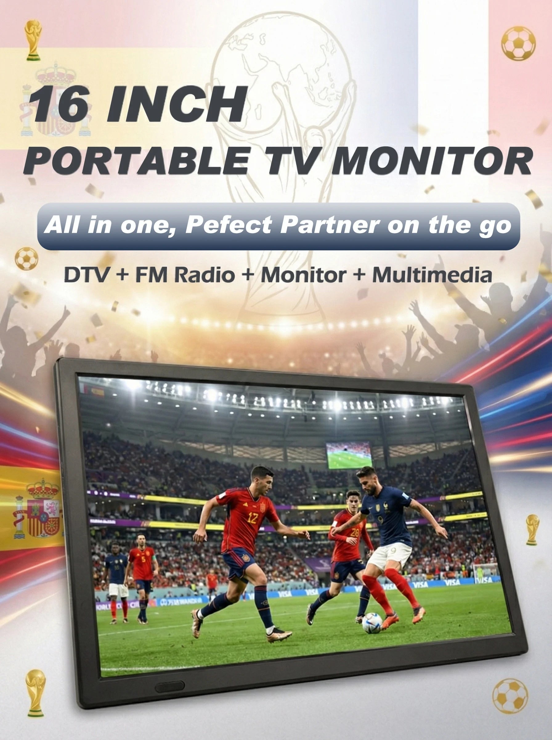 15.4" Portable Android Smart TV FHD LED LCD Digital Television with Built-in Battery DC 12V for Caravan Car Outdoor Camping