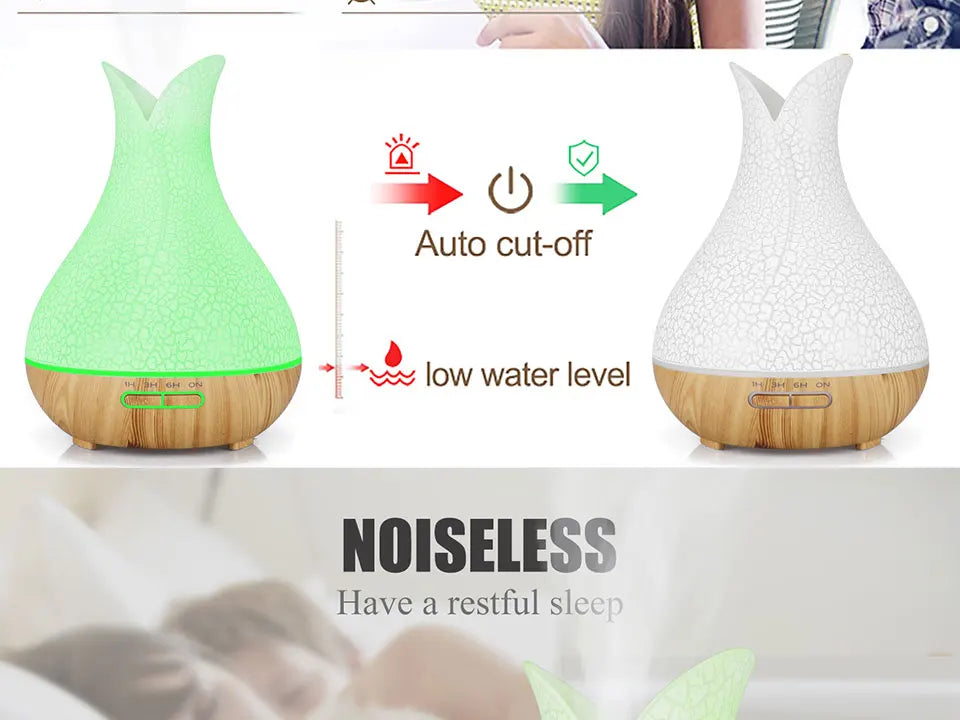 Electric Air Humidifier Remote Control Diffuser Aroma Humidifier Oil Diffuser Ultrasonic Wood Grain Mist Maker 7Color LED Light
