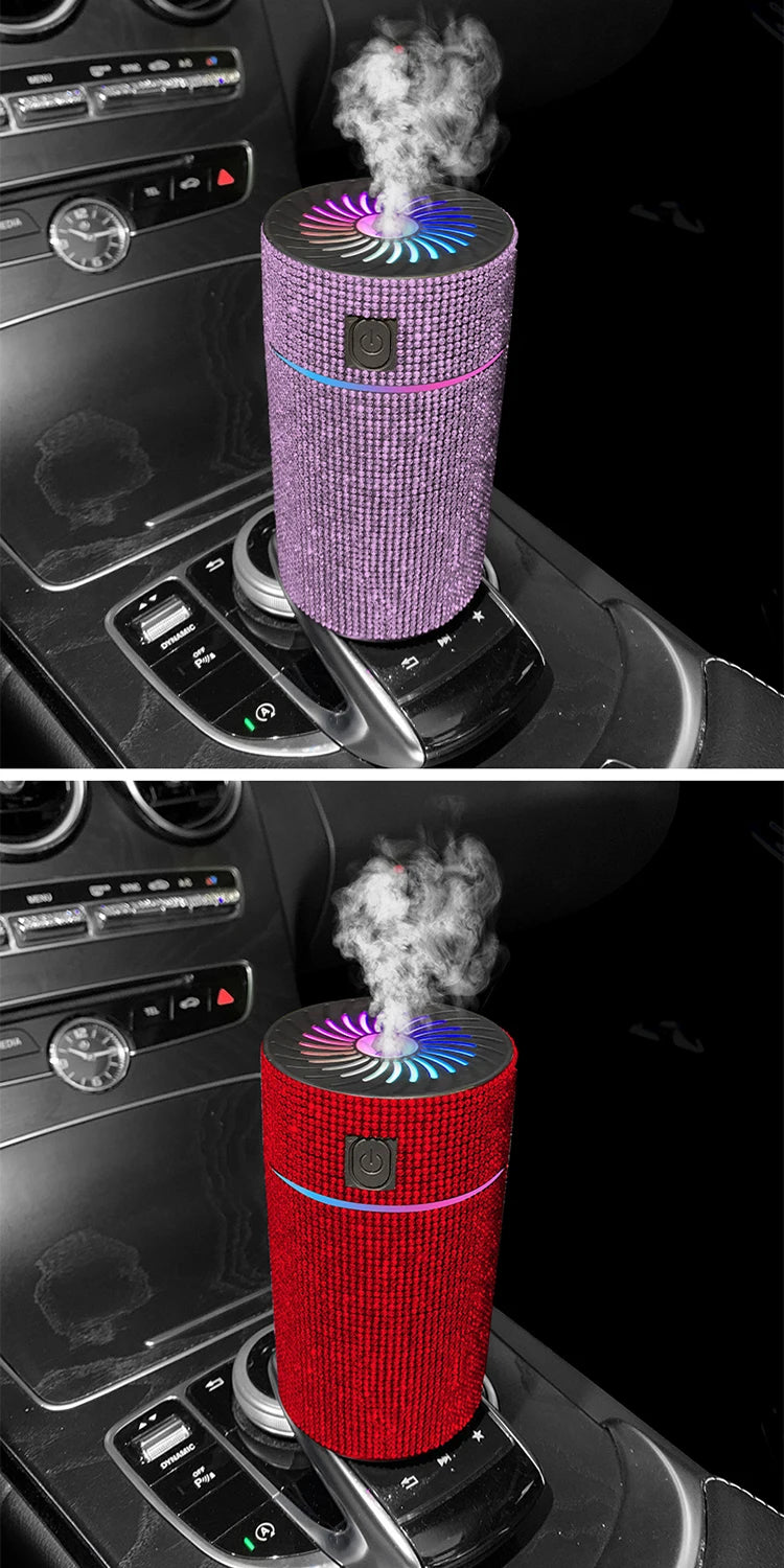 Luxury Diamond Car Diffuser Humidifier with LED Light Auto Air Purifier Aromatherapy Diffuser Air Freshener Car Accessories