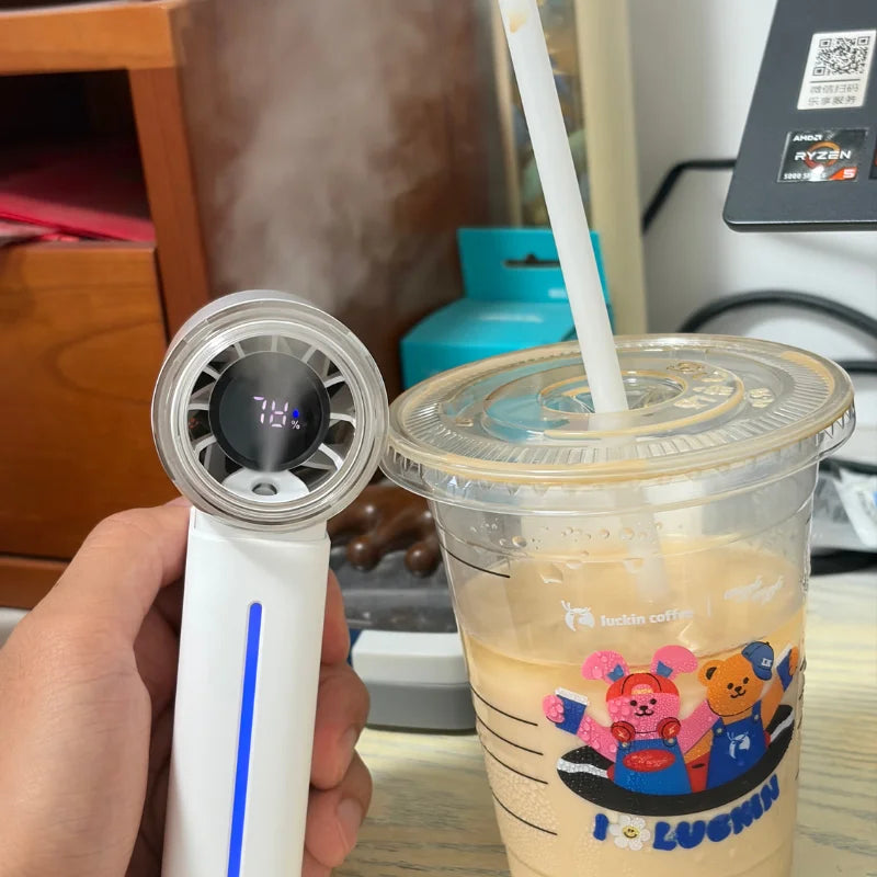 Portable Mist Cooling Fan Humidifier Ice Water Instant Cooler 199-Speed Turbo Handheld Fan Rechargeable Mini Air Conditioner Fan