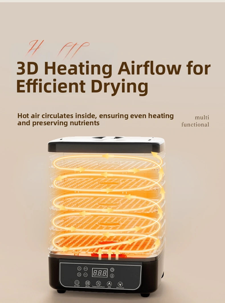 5-Tier Food Dehydrator, BPA-Free Plastic, 160W Drying Power, 30-70℃ Adjustable Temperature, 72H Timer, for Fruits/Herbs/Jerky,