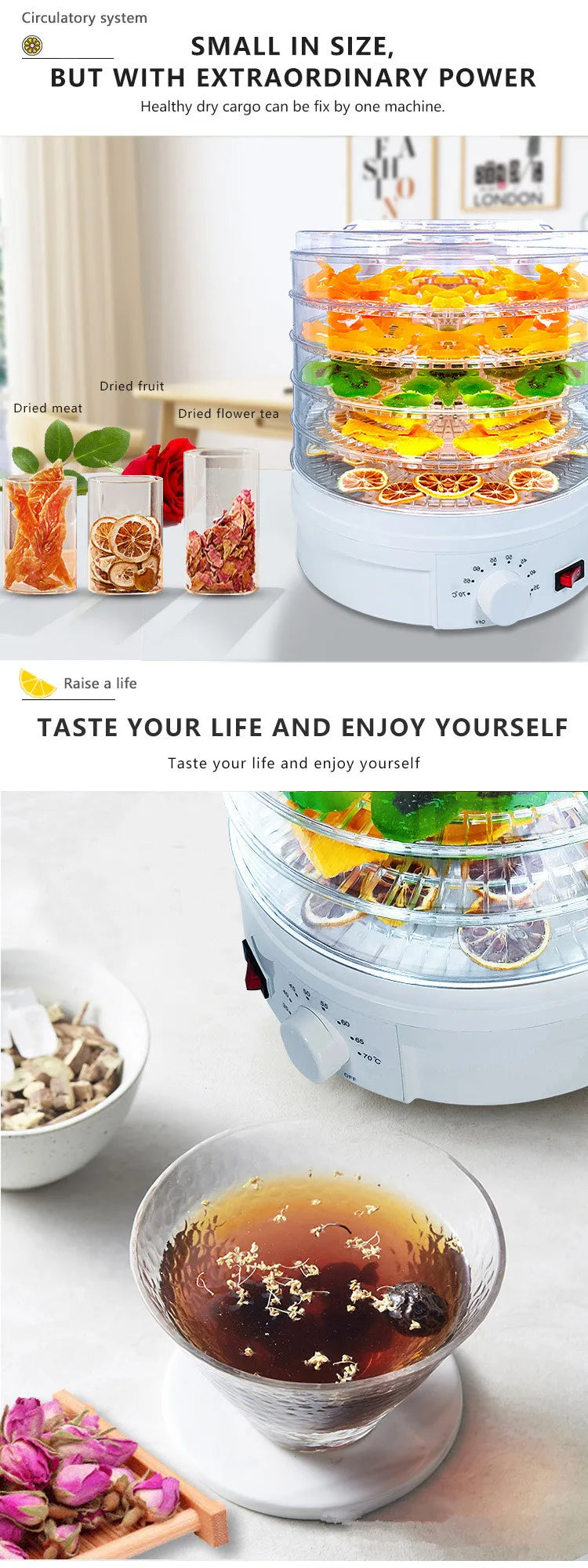 MINI Digital Food Dehydrator Vegetables Fruit Dryer Household Meat Drying Machine With 5 Trays 220V