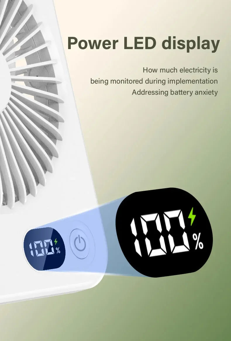Portable Desk Fan USB Rechargeable Fan 180° Tilt Folding Personal Fan With Power Display 5 Speeds Ultra Quiet Table