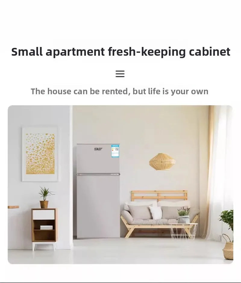 Energy Saving Refrigerator with Double Doors Small Refrigerator Home Dormitory Rental Room Freezer Refrigeration Mini Bar Fridge
