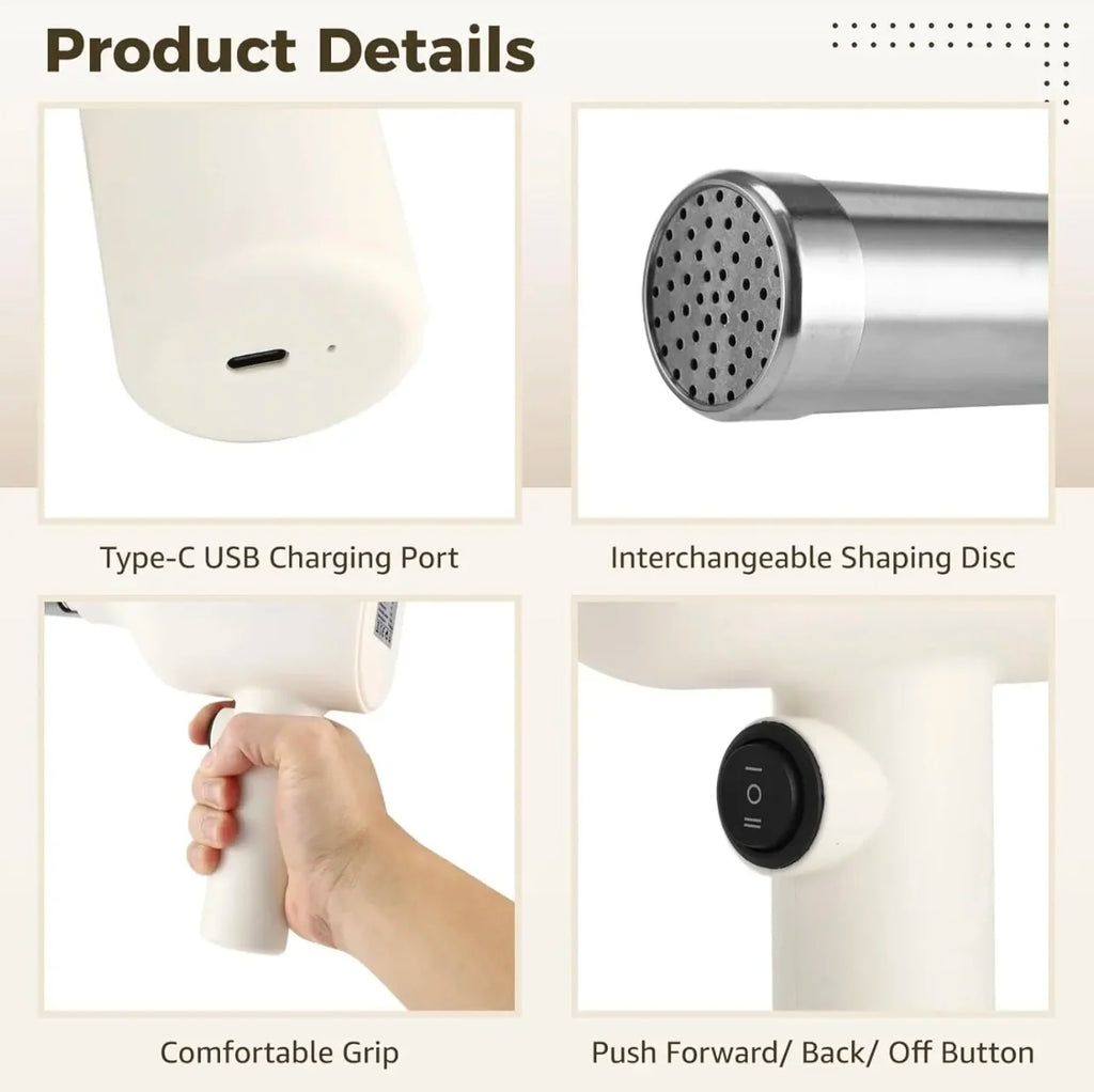 Cordless、Rechargeable、Battery、Electric Pasta Maker、5‑in‑1、Handheld、Automatic、5 Shaping Discs、Multiple Pasta Shapes、Home