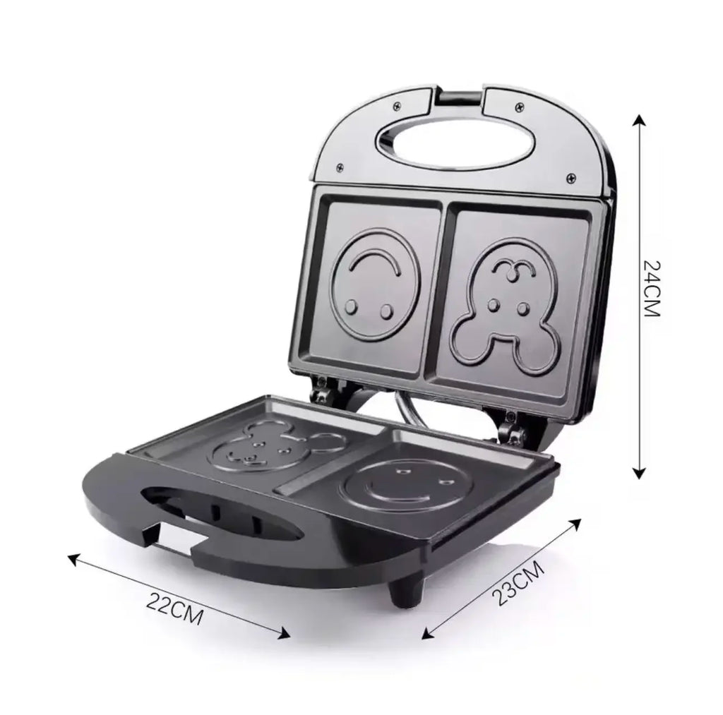 110V Household Sandwich Machine 750W Waffle Sandwich Maker Smiling Face Cute Toast Bread Machine Double-sided Heating Frying Pan