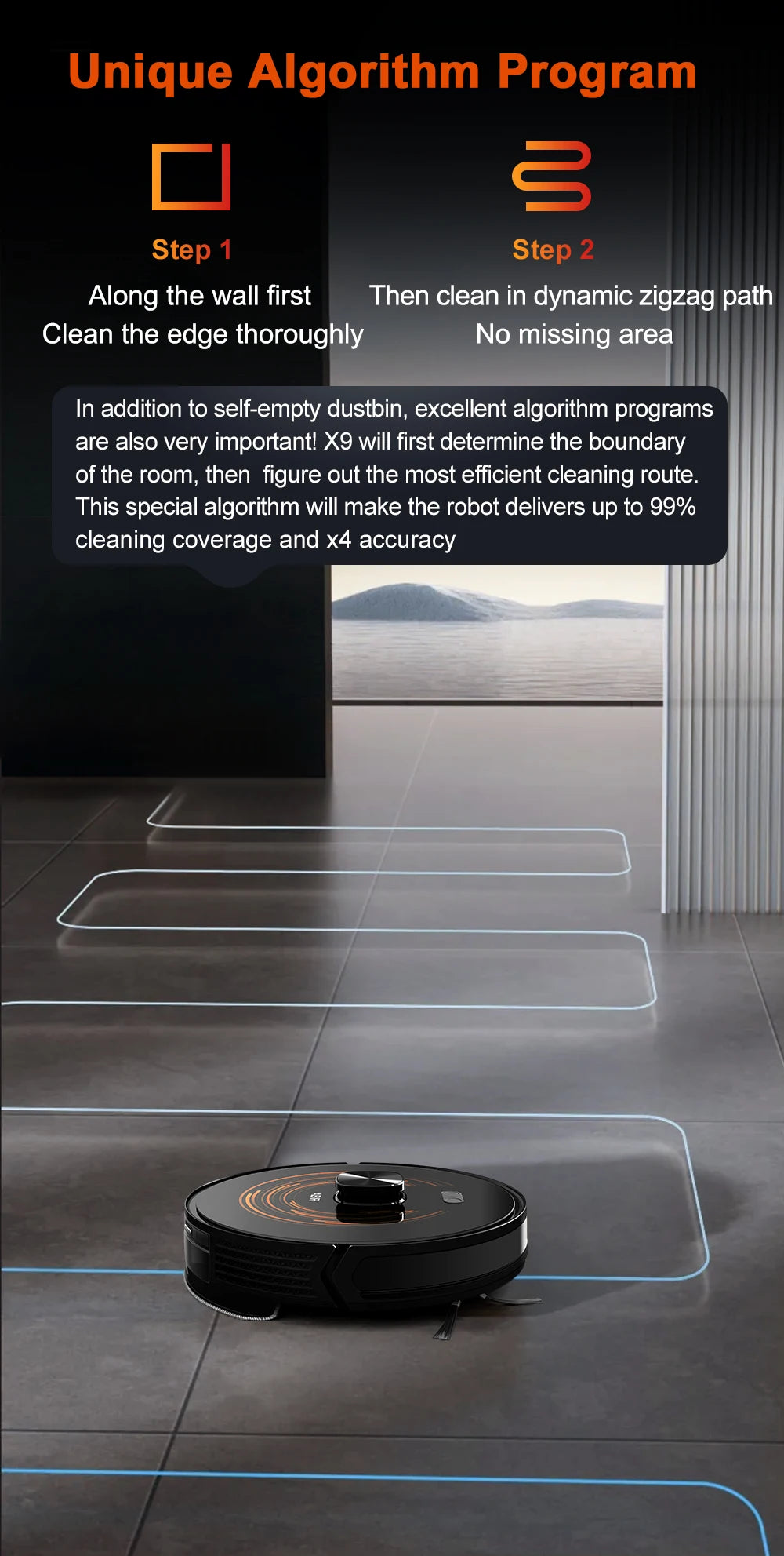 Robot Vacuum Cleaner ABIR X9,Laser Lidar,6500pa Suction,Multi-Floor Map,Dual UV Cleaing,APP Restricted Area,Smart Home Mop