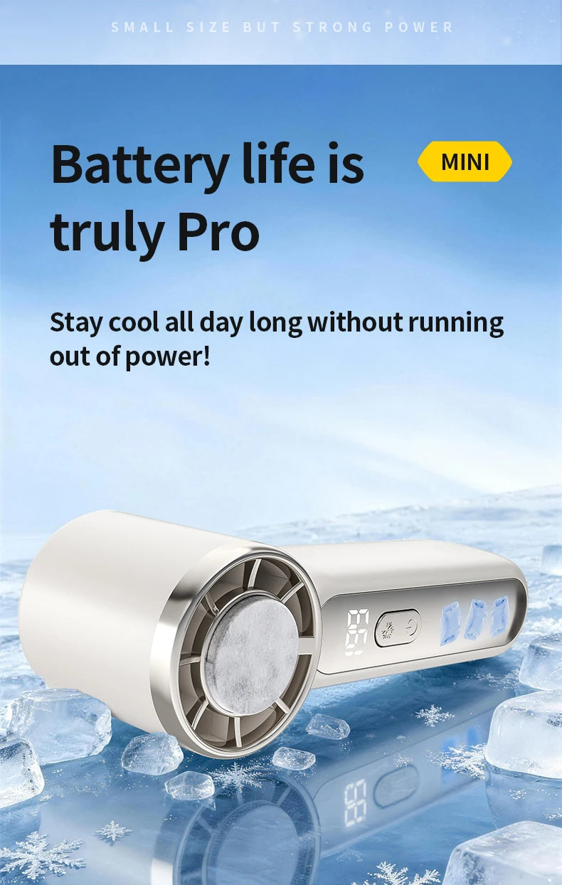 3000mAh 199 Speed Portable Handheld Fan with ICE Semiconductor Cooling 360° Turbo Personal USB Rechargeable Mini Air Cooler
