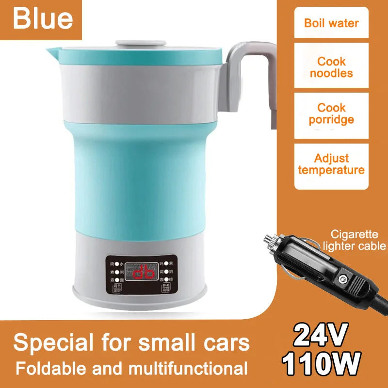 12/24V Multi Portable Foldable Silicone Pot For Travel  Smart Teapot Temperature Control Rapid Heating Kettle Electric Cook Hot