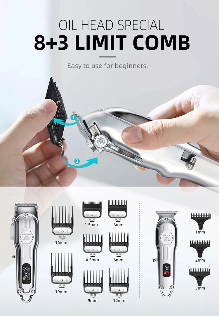 KIKIDO 2 IN 1 Hair Clipper Professional Hair Cutting Machine Rechargeable Barber Hair Trimmer Cordless Haircut Clipper for Men
