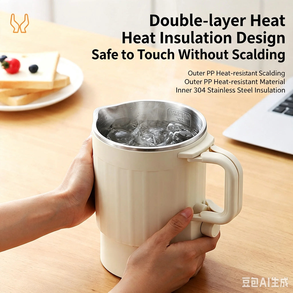 Portable Foldable Electric Kettle, Double Layer Anti-scald Water Boiler, 2 Heat Settings Quiet Mini Travel Heating Pot for Boili