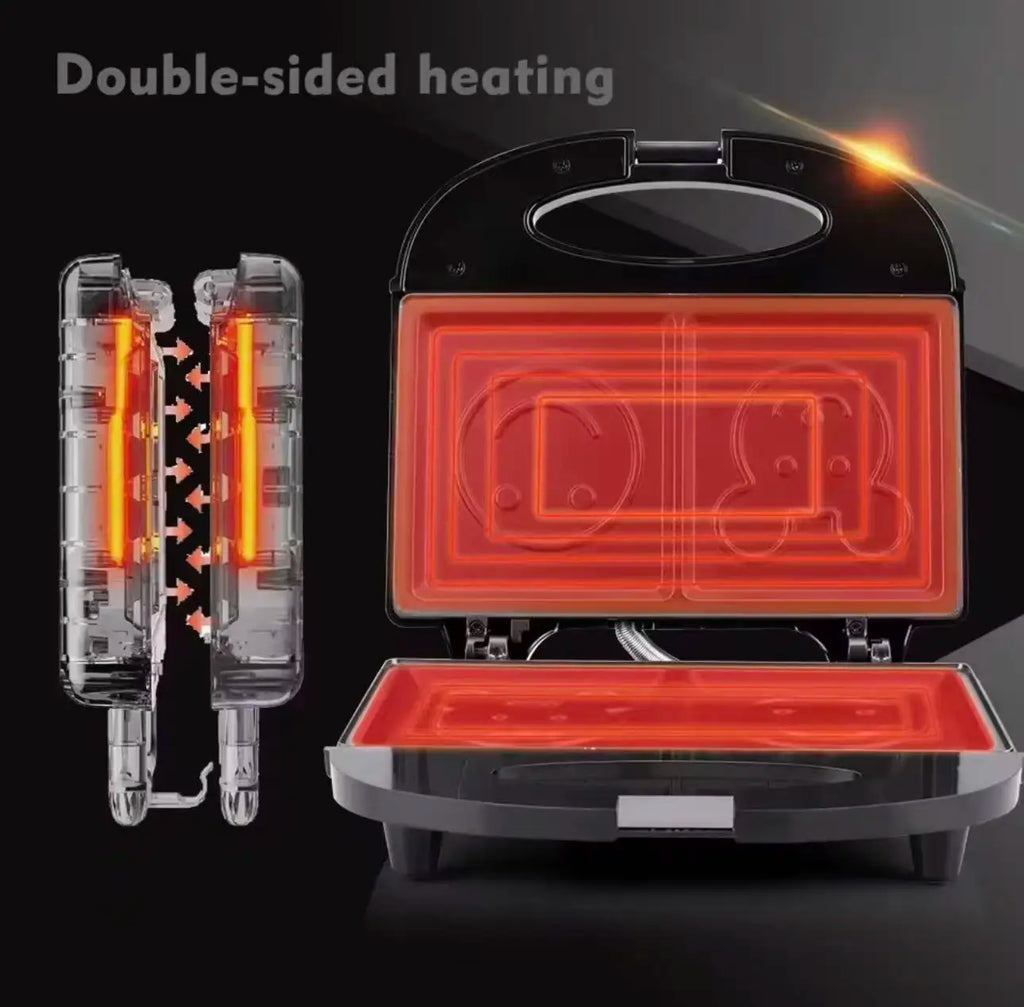 110V Household Sandwich Machine 750W Waffle Sandwich Maker Smiling Face Cute Toast Bread Machine Double-sided Heating Frying Pan