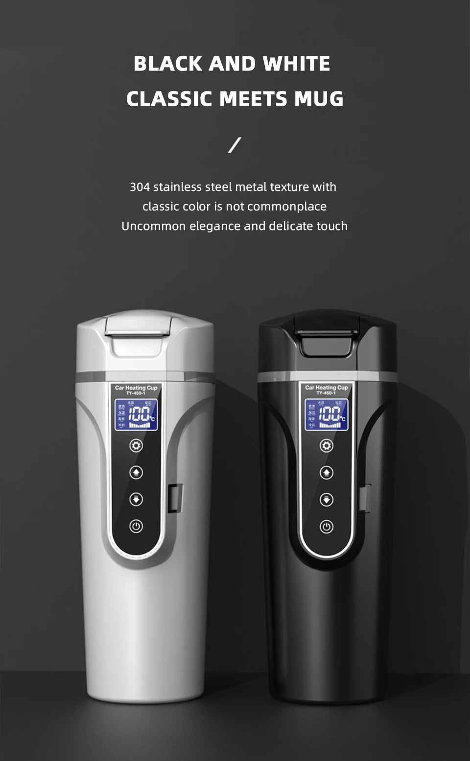Yanace 500ML Portable Car Electric Kettle Smart Temperature Control Travel Heating Cup for Coffee Milk Tea 12V Auto Boiler