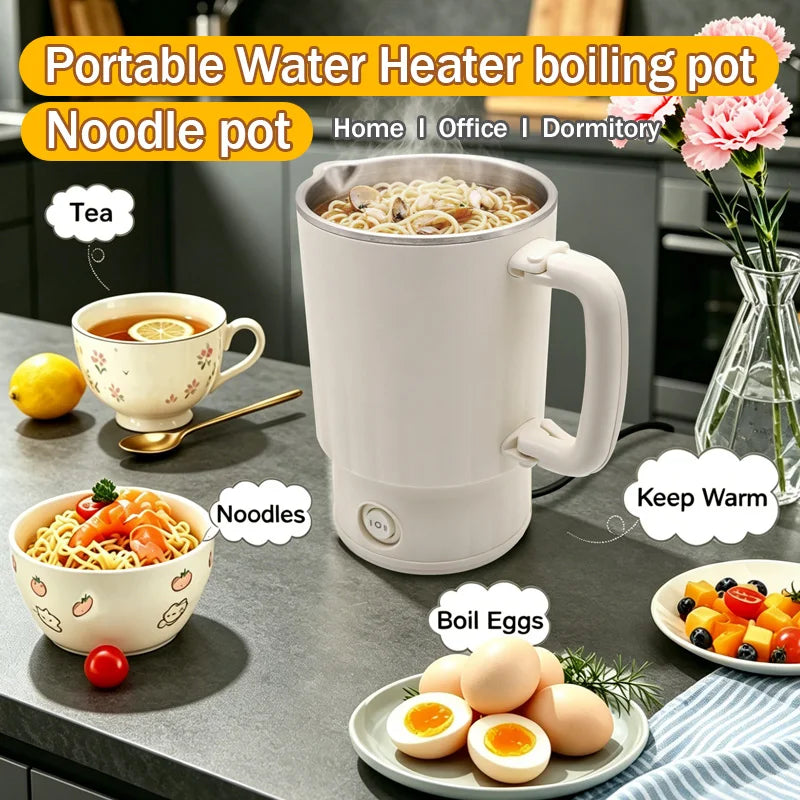 600ML Mini Portable Electric Kettle, Food-Grade Stainless Steel, Travel Foldable Boiling Pot & Noodle Pot