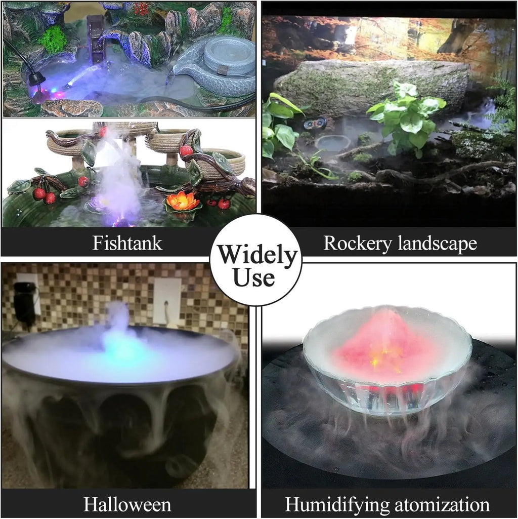 Ultrasonic Mist Maker Fogger USB Humidifier Colorful LED Lights 5V Pond Fountain Atomizer for Pond Rockery with Splash Guard