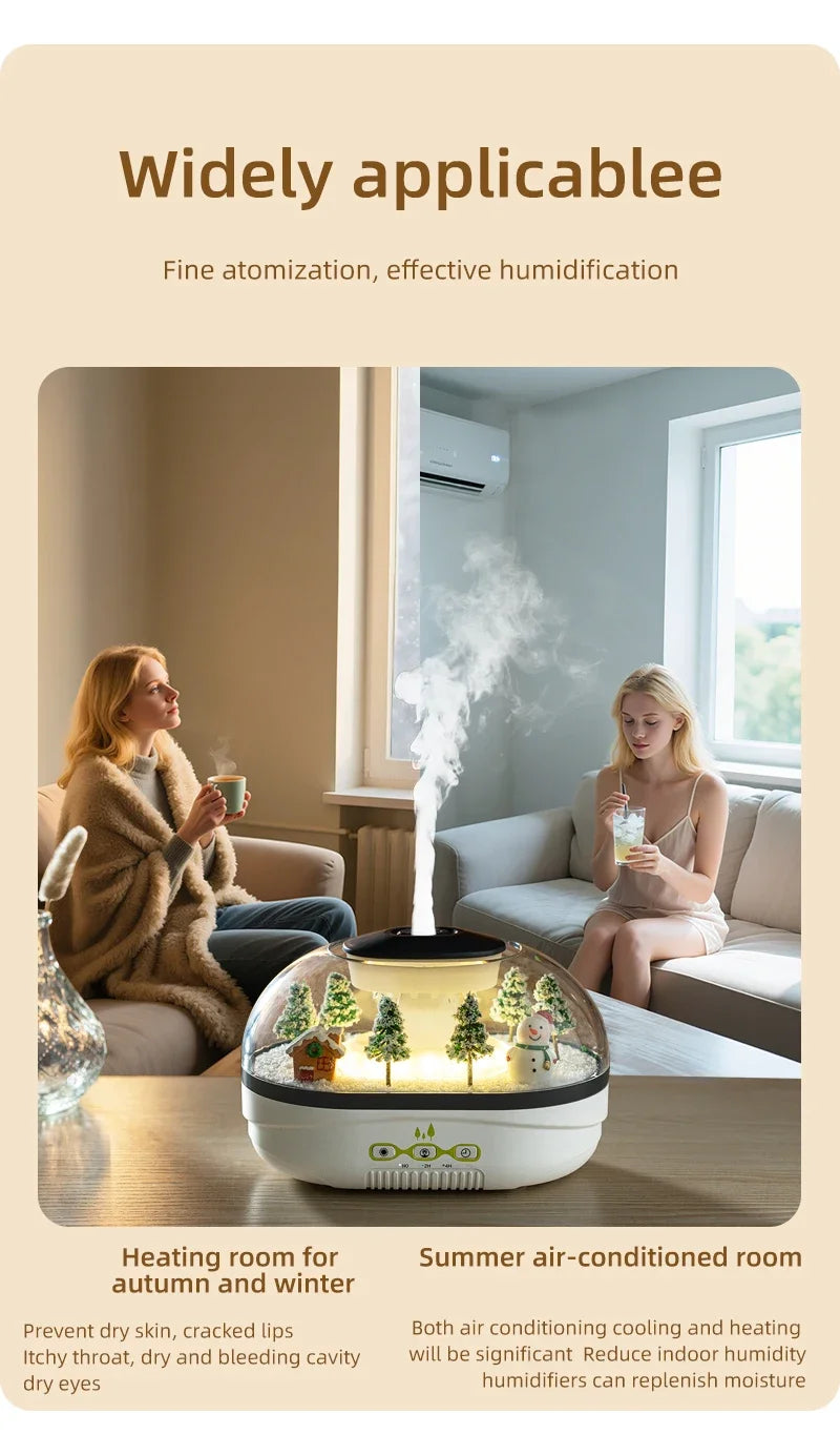 Snowman Landscape Aroma Humidifier with Colorful Led Light Essential Oil Diffuser Ultrasonic Raindrop Air Humidifier for Home
