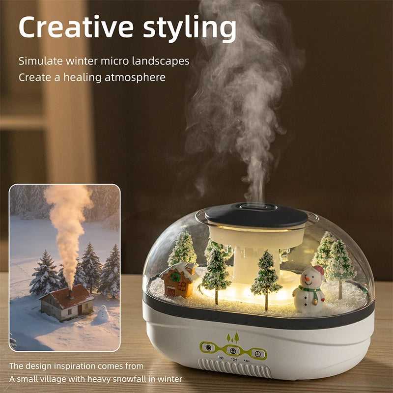 Snowman Landscape Aroma Humidifier with Colorful Led Light Essential Oil Diffuser Ultrasonic Raindrop Air Humidifier for Home
