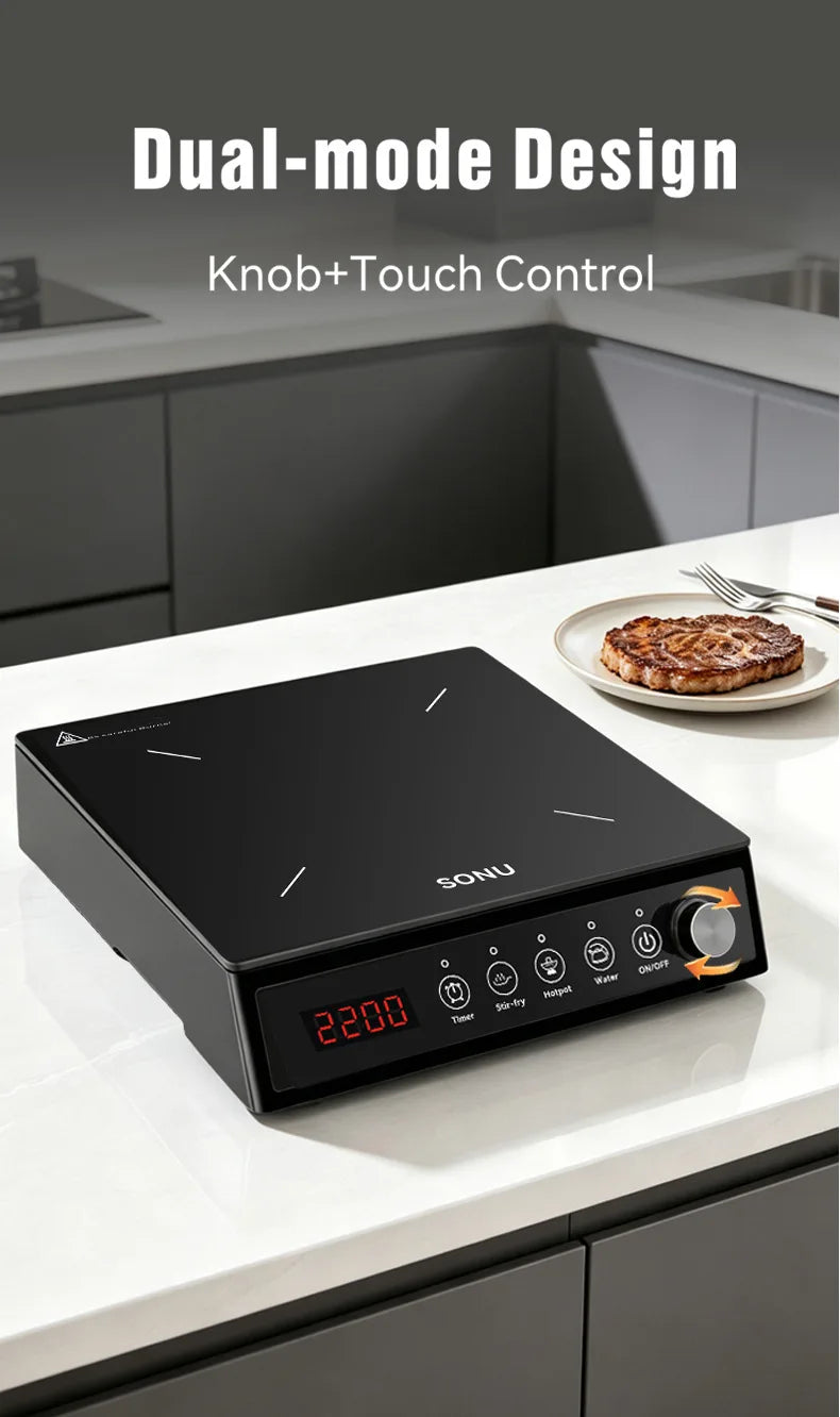 2200W Portable Electric Magnetic Induction Cooker Touch Panel Waterproof Hotpot Heating Stove Touchpad Cooktop Stir Fry Dish Coo