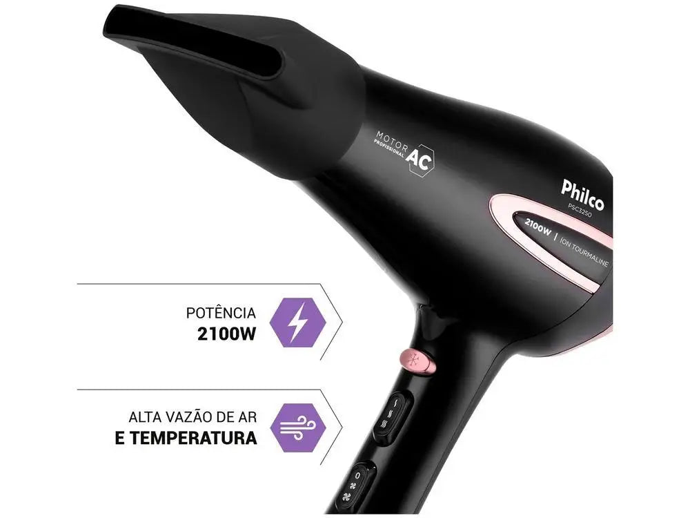 Philco Tourmaline Black Ion Hair Dryer 2100W 2 Speeds PSA3250 - 220V